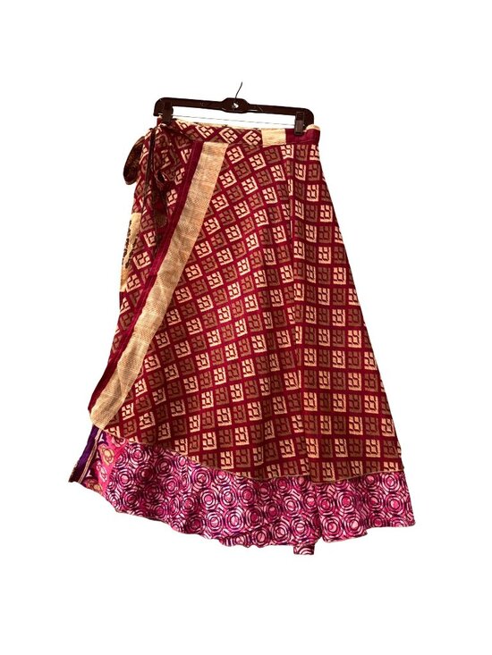 unbranded Dresses & Skirts - Festival Boho Wrap Midi Skirt Reversible Dopamine Size M Vibrant Purple Pink